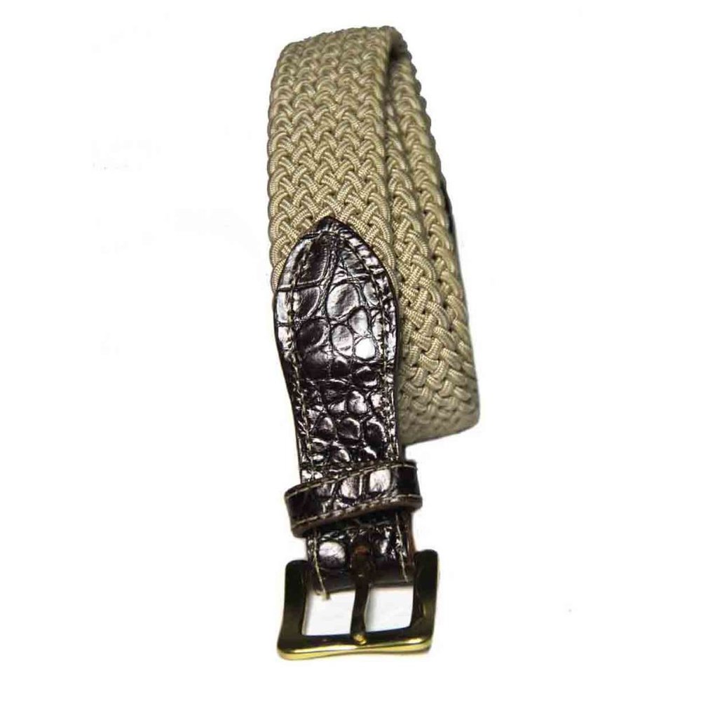 Genuine Leather and Fabric Braided Belt Stretch Tan Brown Men's Size 42